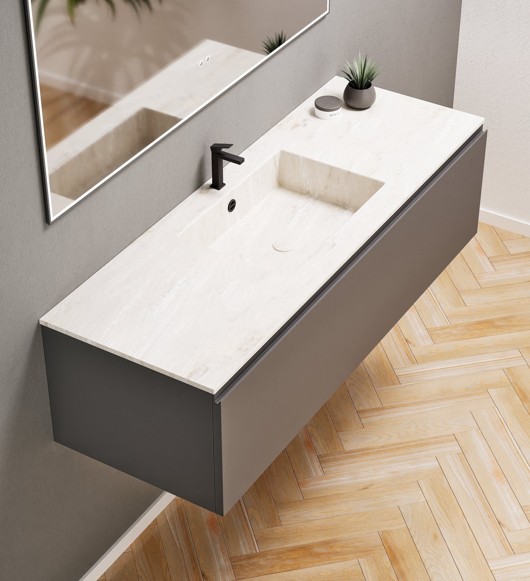 ALBA - Corian® basin unit & 1 Drawer vanity unit 1 Bottom Shelf - Rovalux