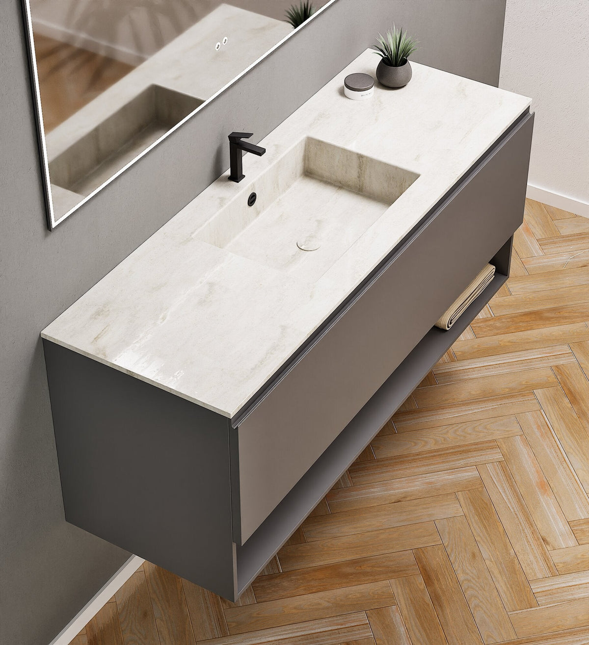 ALBA - Corian® basin unit & 1 Drawer vanity unit 1 Bottom Shelf - ROVALUX