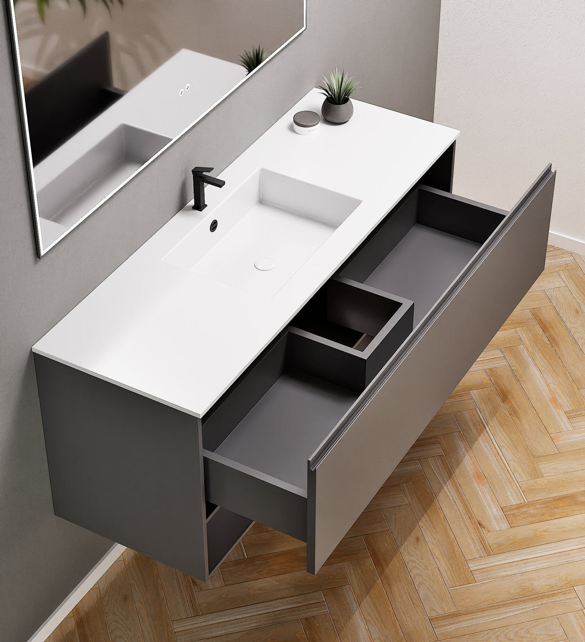 ALBA - Corian® basin unit & 1 Drawer vanity unit 1 Bottom Shelf - ROVALUX