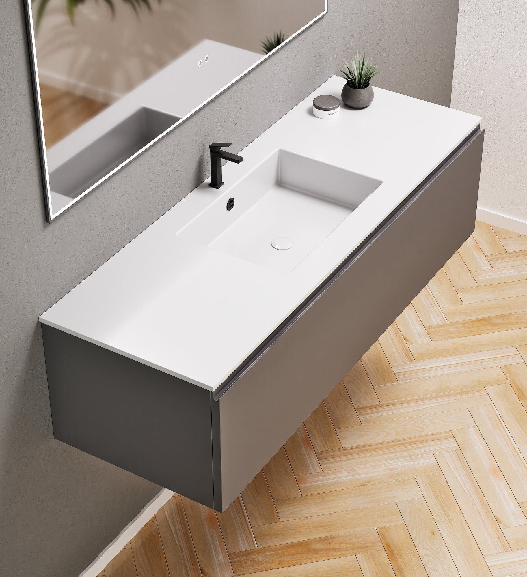 ALBA - Corian® basin unit & 1 Drawer vanity unit 1 Bottom Shelf - Rovalux