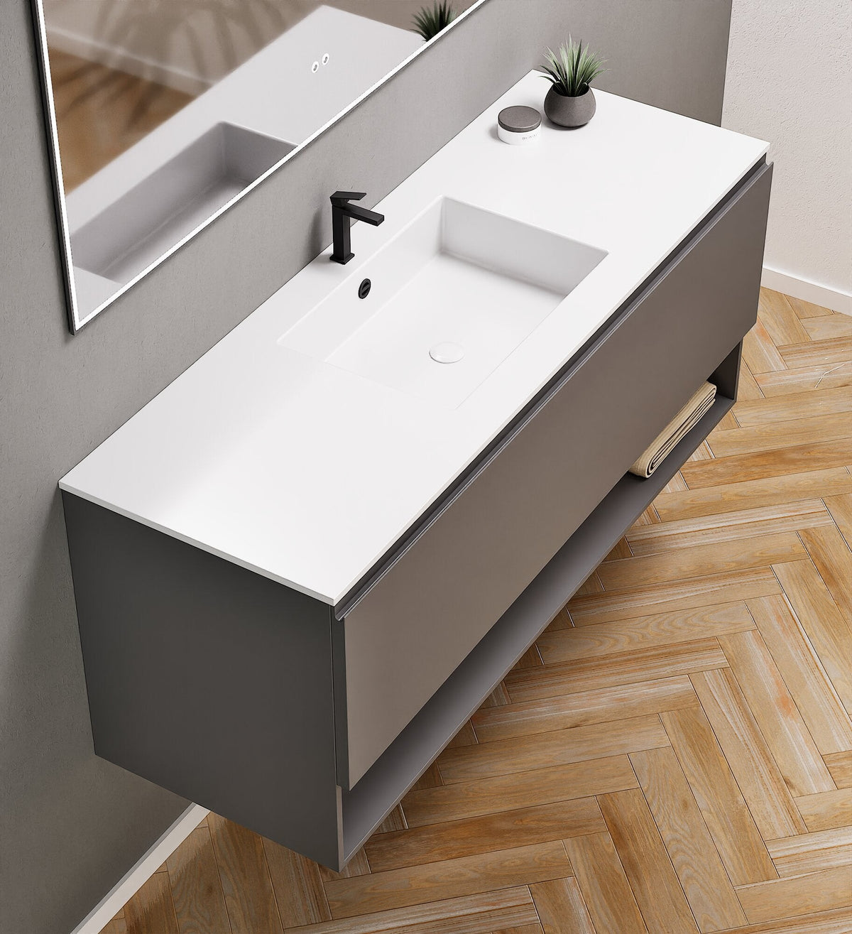 ALBA - Corian® basin unit & 1 Drawer vanity unit 1 Bottom Shelf - ROVALUX