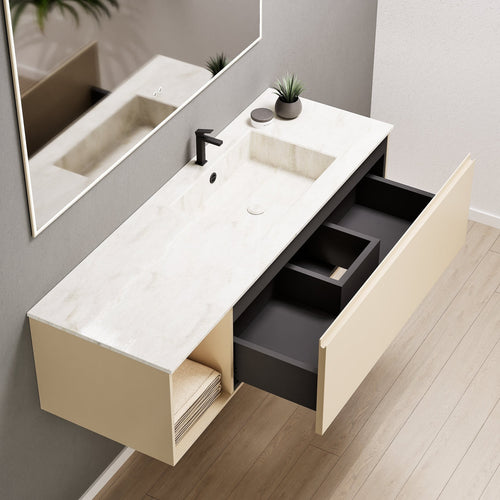 Alba – Corian® Basin Unit with 2 Stacked Drawers vanity & 2 Side Shelves - Rovalux