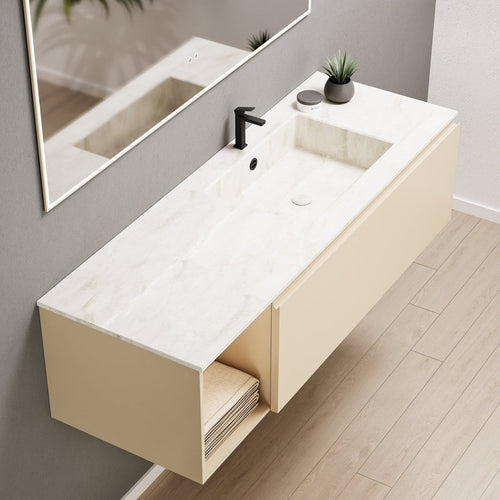 Alba – Corian® Basin Unit with 2 Stacked Drawers vanity & 2 Side Shelves - Rovalux