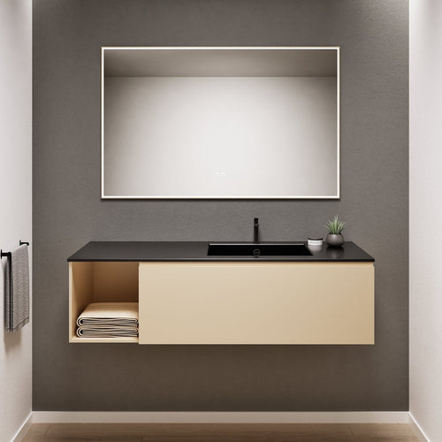 Alba – Corian® Basin Unit with 2 Stacked Drawers vanity & 2 Side Shelves - Rovalux