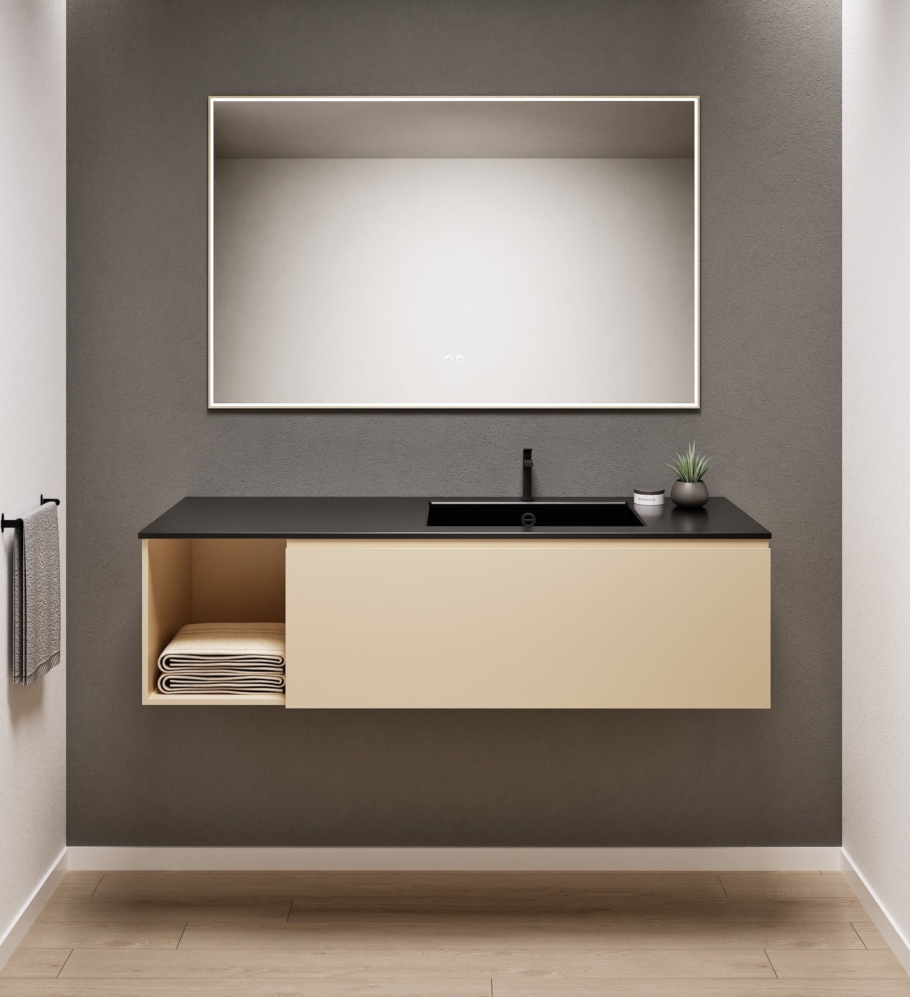 Alba – Corian® Basin Unit with 2 Stacked Drawers vanity & 2 Side Shelves - Rovalux