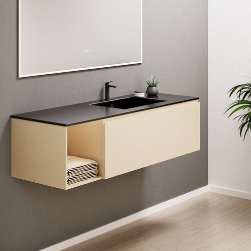 Alba – Corian® Basin Unit with 2 Stacked Drawers vanity & 2 Side Shelves - Rovalux