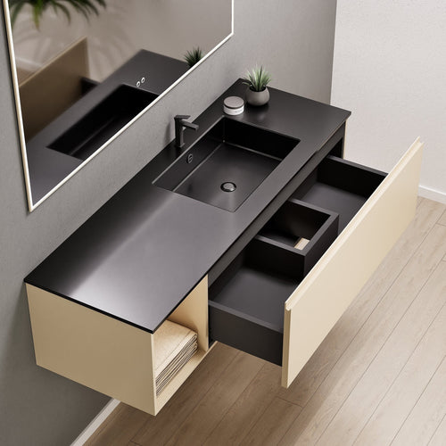 Alba – Corian® Basin Unit with 2 Stacked Drawers vanity & 2 Side Shelves - Rovalux