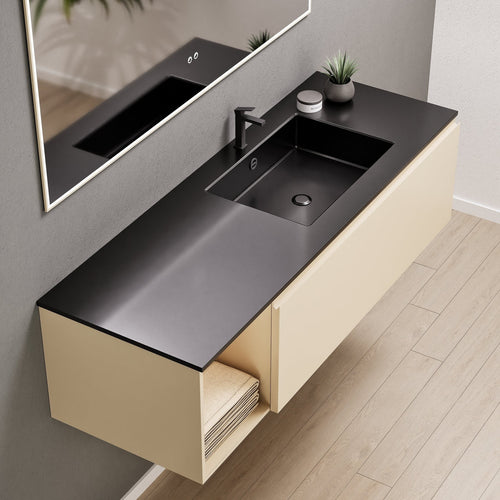Alba – Corian® Basin Unit with 2 Stacked Drawers vanity & 2 Side Shelves - Rovalux