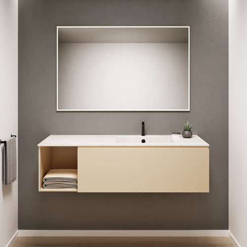 Alba – Corian® Basin Unit with 2 Stacked Drawers vanity & 2 Side Shelves - Rovalux