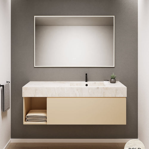 Alba – Corian® Basin Unit with 2 Stacked Drawers vanity & 2 Side Shelves - Rovalux