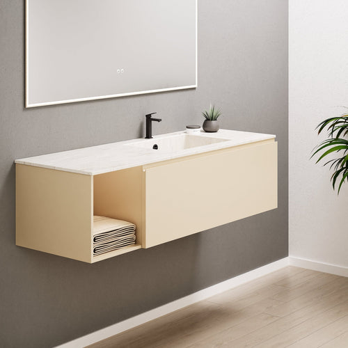 Alba – Corian® Basin Unit with 2 Stacked Drawers vanity & 2 Side Shelves - Rovalux
