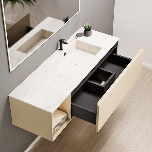 Alba – Corian® Basin Unit with 2 Stacked Drawers vanity & 2 Side Shelves - Rovalux