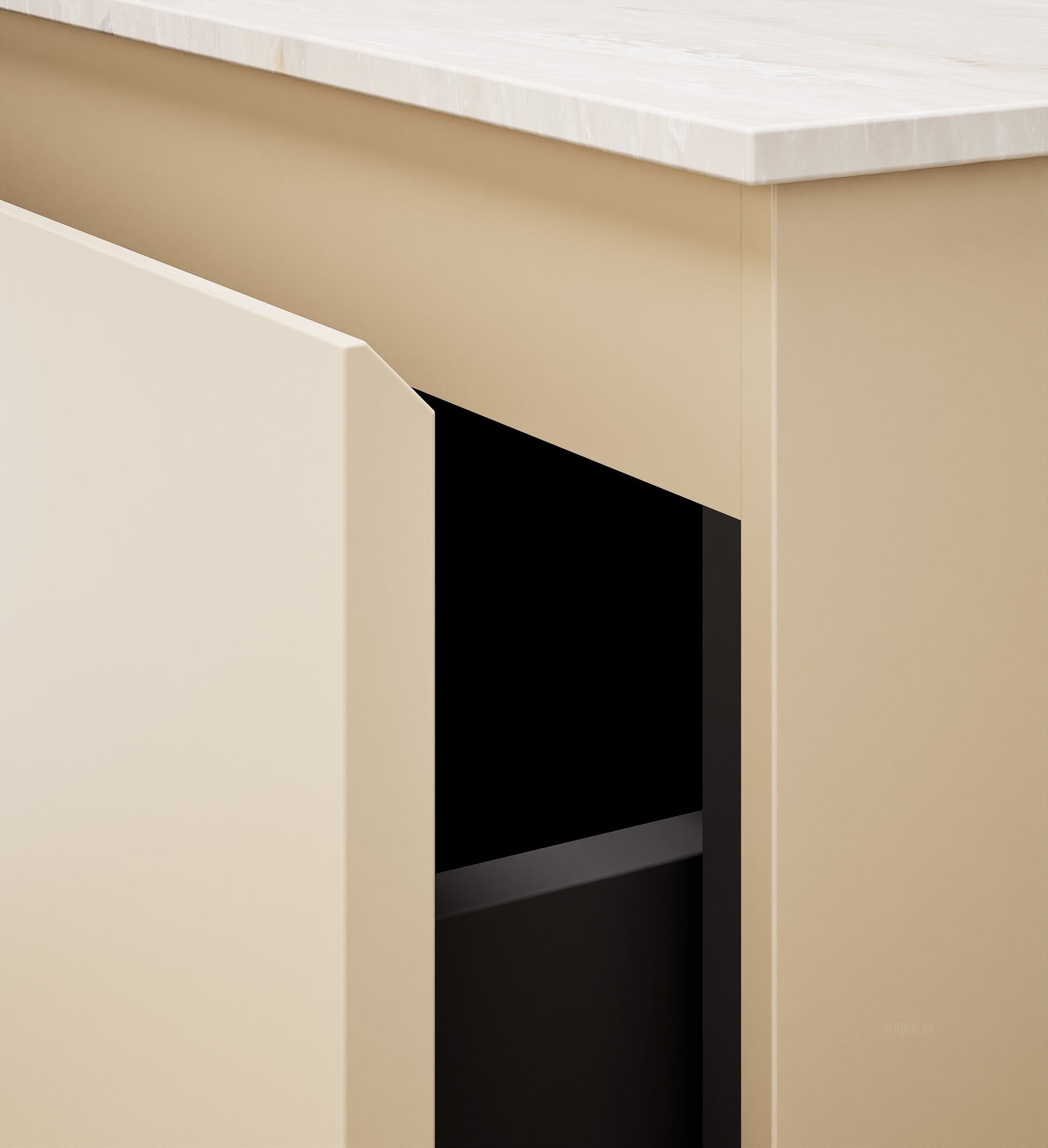 Alba – Corian® Basin Unit with 2 Stacked Drawers vanity & 2 Side Shelves - Rovalux