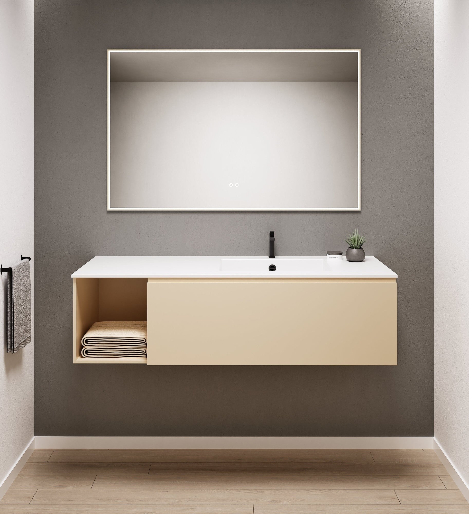 Alba – Corian® Basin Unit with 2 Stacked Drawers vanity & 2 Side Shelves - Rovalux