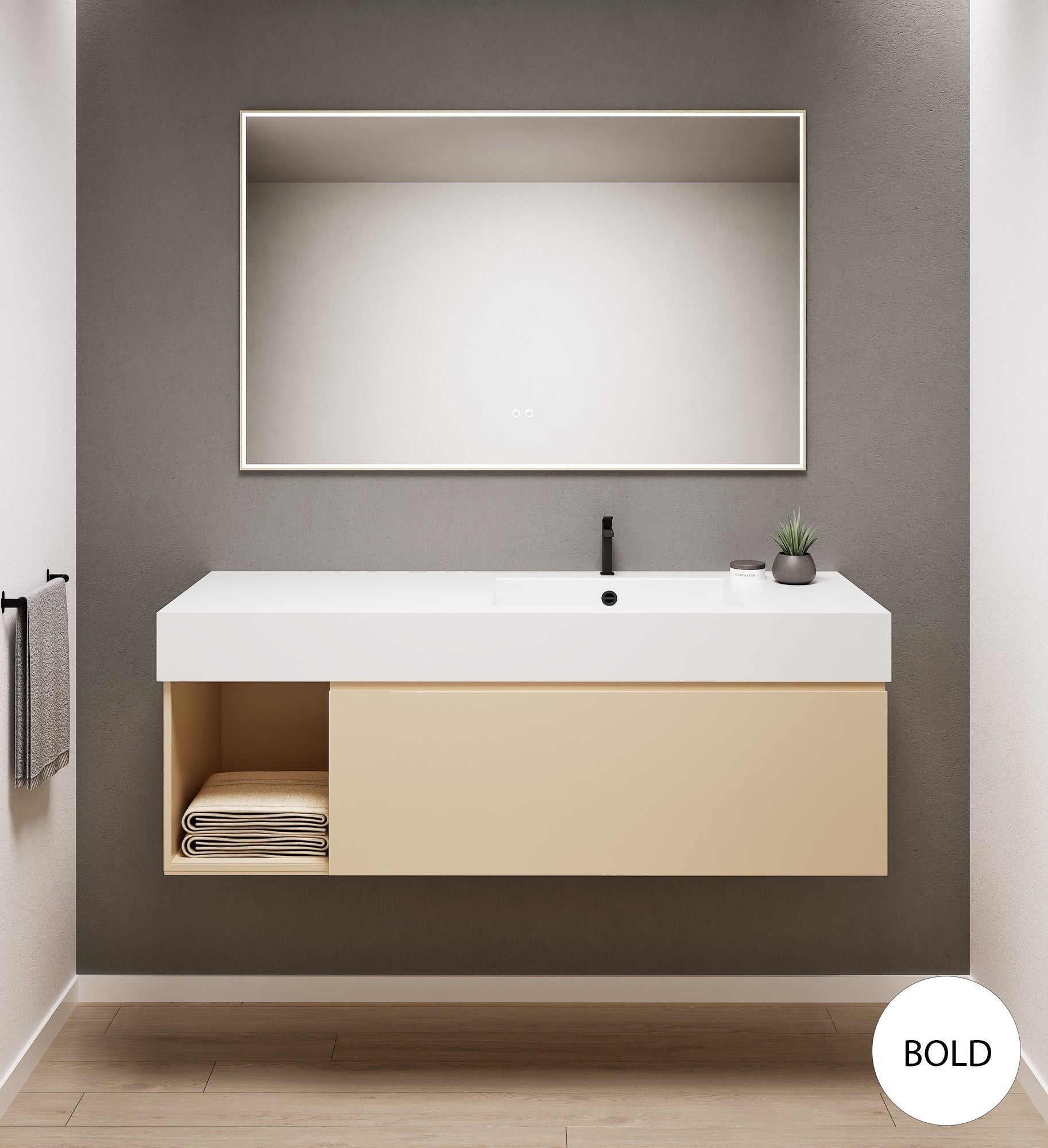 Alba – Corian® Basin Unit with 2 Stacked Drawers vanity & 2 Side Shelves - Rovalux