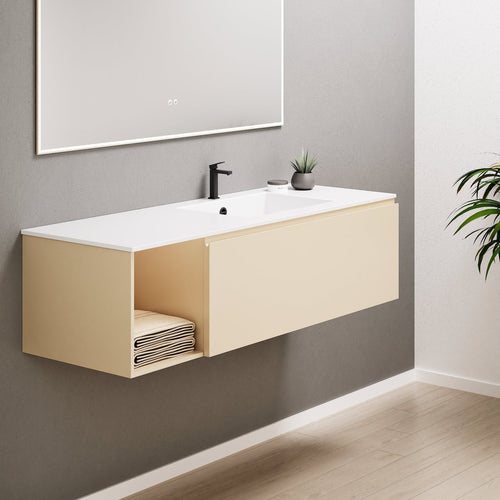 Alba – Corian® Basin Unit with 2 Stacked Drawers vanity & 2 Side Shelves - Rovalux