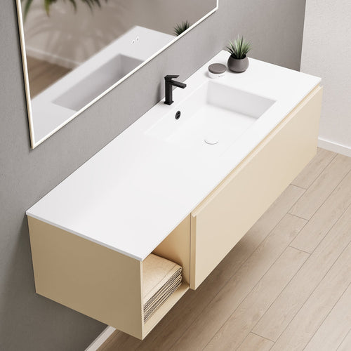 Alba – Corian® Basin Unit with 2 Stacked Drawers vanity & 2 Side Shelves - Rovalux