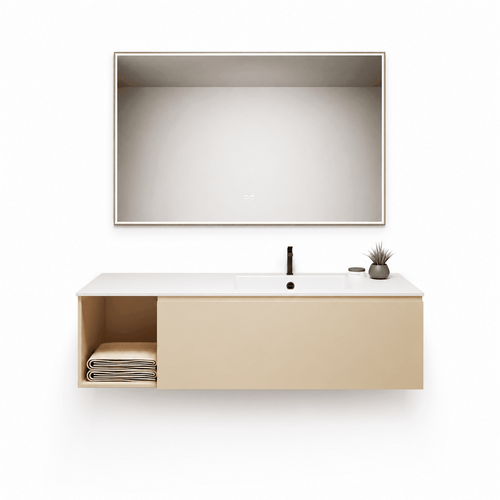 Alba – Corian® Basin Unit with 2 Stacked Drawers vanity & 2 Side Shelves - ROVALUX