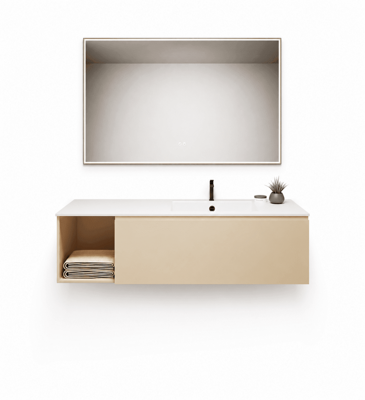 Alba – Corian® Basin Unit with 2 Stacked Drawers vanity & 2 Side Shelves - ROVALUX
