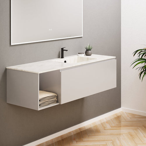 Alba – Corian® Basin Unit with 2 Stacked Drawers vanity & 2 Side Shelves - Rovalux
