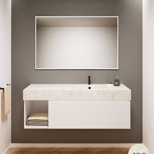 Alba – Corian® Basin Unit with 2 Stacked Drawers vanity & 2 Side Shelves - Rovalux