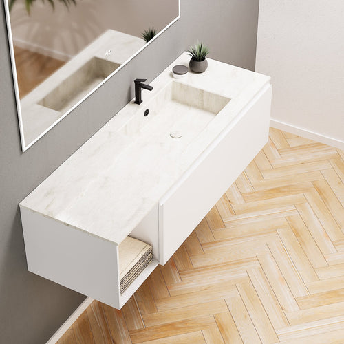 Alba – Corian® Basin Unit with 2 Stacked Drawers vanity & 2 Side Shelves - Rovalux