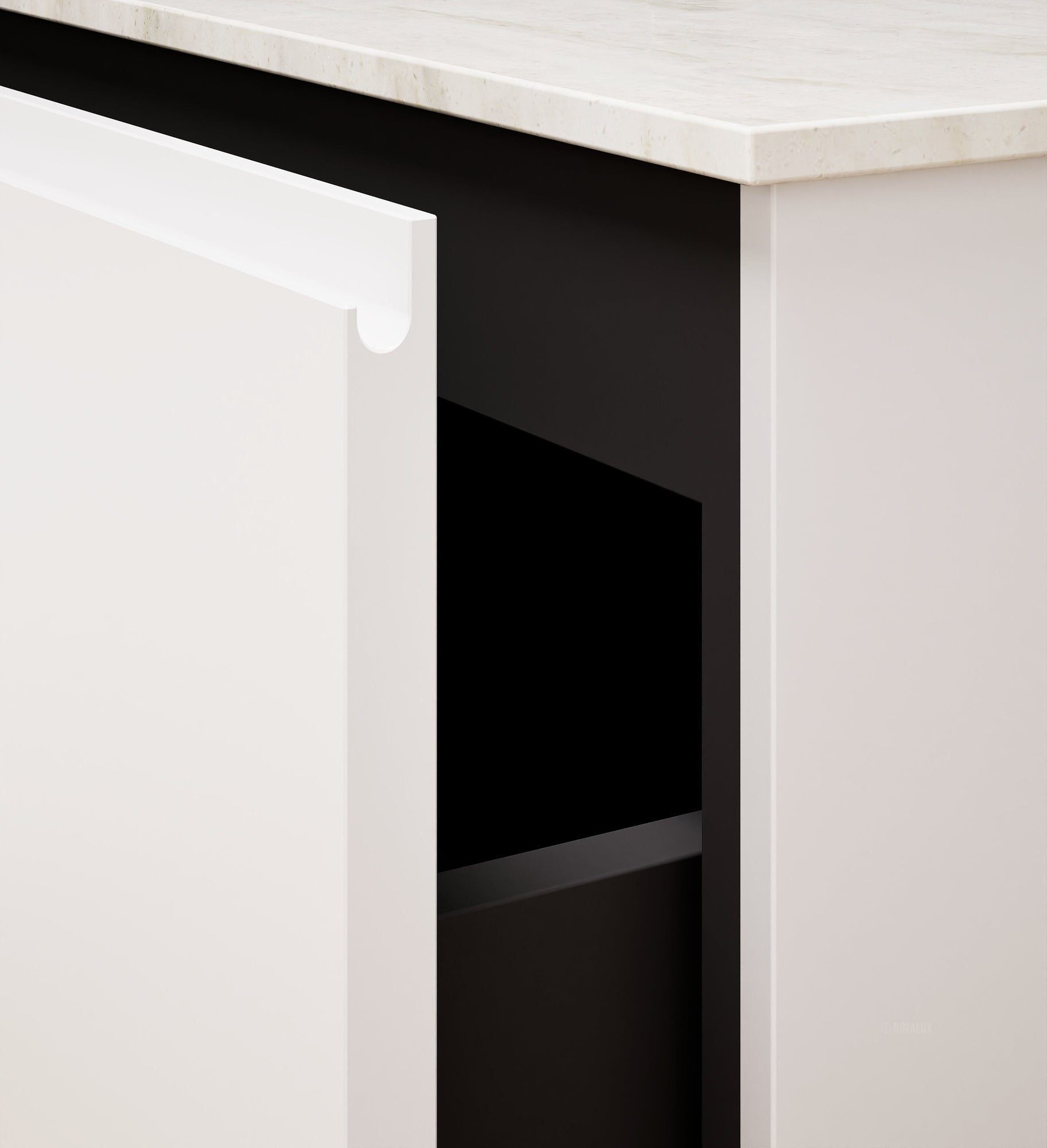 Alba – Corian® Basin Unit with 2 Stacked Drawers vanity & 2 Side Shelves - Rovalux