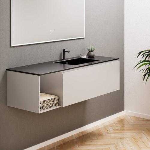 Alba – Corian® Basin Unit with 2 Stacked Drawers vanity & 2 Side Shelves - Rovalux