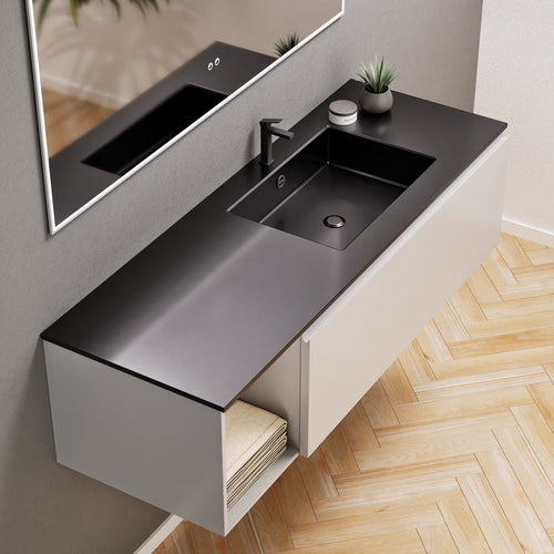 Alba – Corian® Basin Unit with 2 Stacked Drawers vanity & 2 Side Shelves - Rovalux