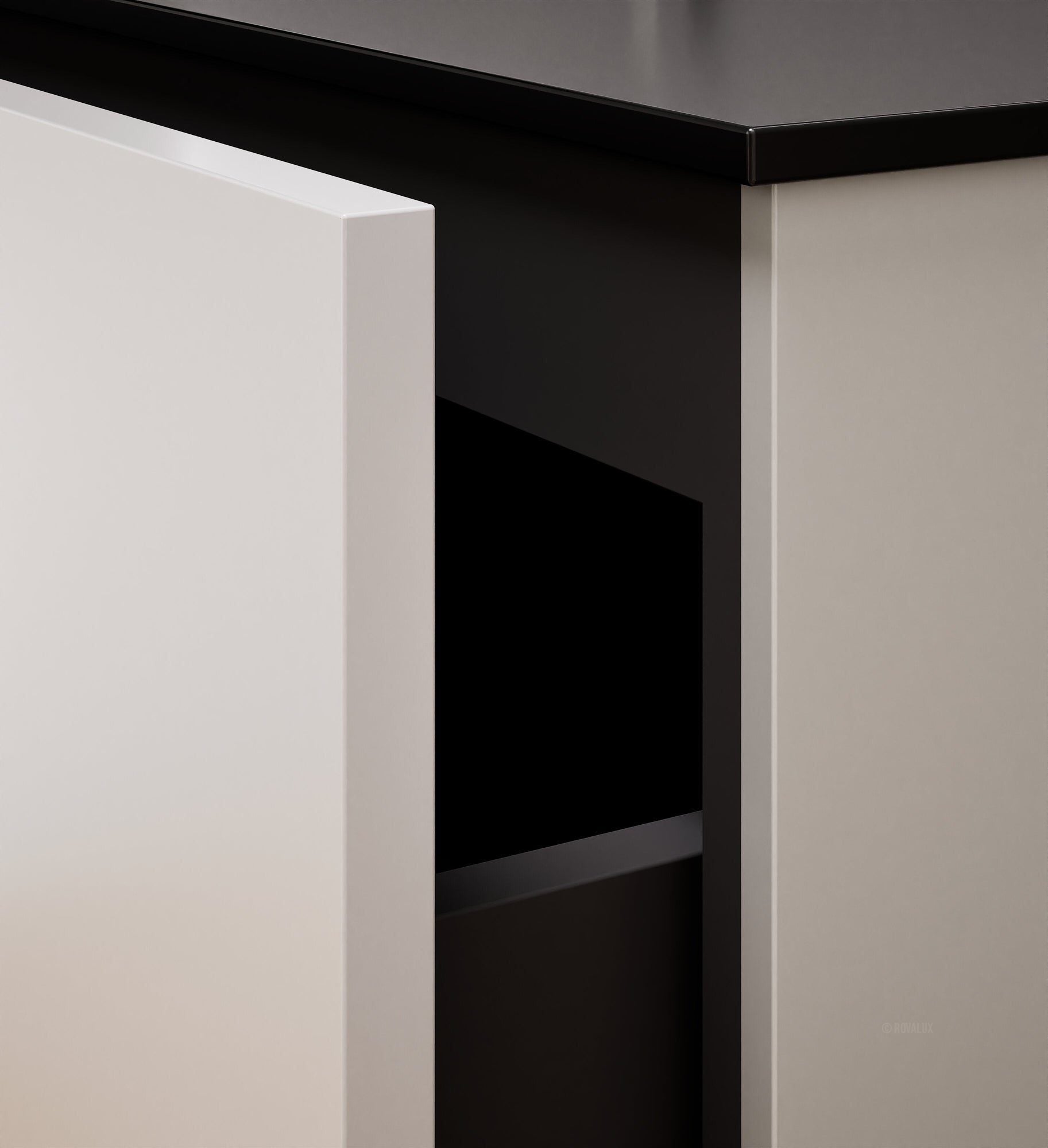 Alba – Corian® Basin Unit with 2 Stacked Drawers vanity & 2 Side Shelves - Rovalux