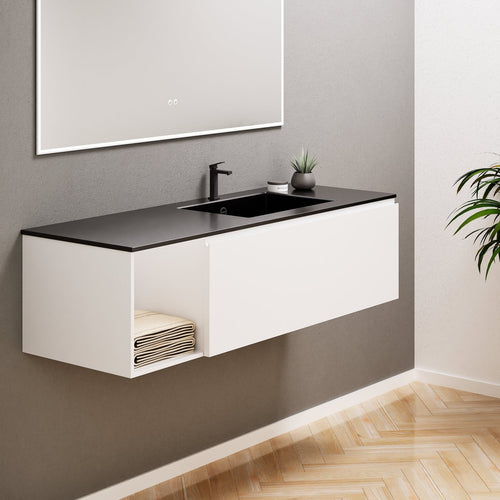 Alba – Corian® Basin Unit with 2 Stacked Drawers vanity & 2 Side Shelves - Rovalux