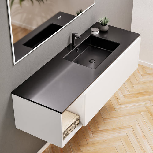 Alba – Corian® Basin Unit with 2 Stacked Drawers vanity & 2 Side Shelves - Rovalux