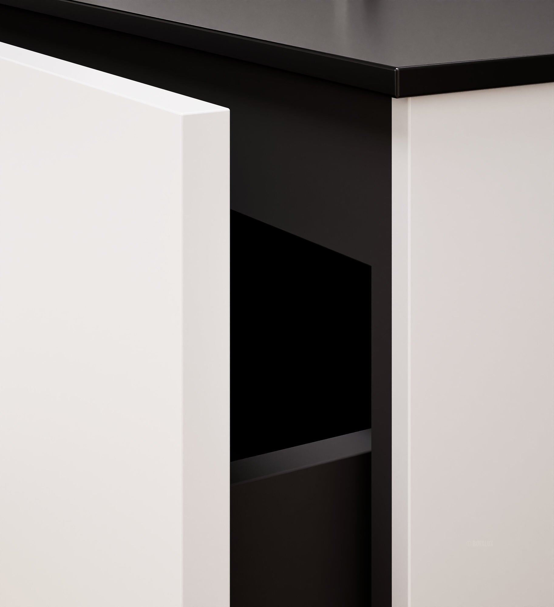 Alba – Corian® Basin Unit with 2 Stacked Drawers vanity & 2 Side Shelves - Rovalux