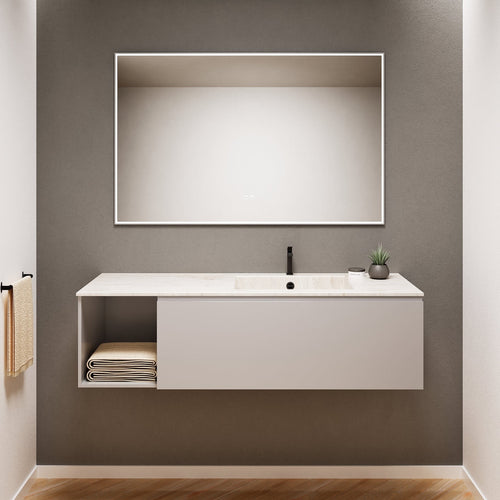 Alba – Corian® Basin Unit with 2 Stacked Drawers vanity & 2 Side Shelves - Rovalux