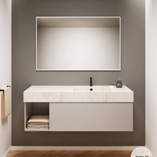 Alba – Corian® Basin Unit with 2 Stacked Drawers vanity & 2 Side Shelves - Rovalux