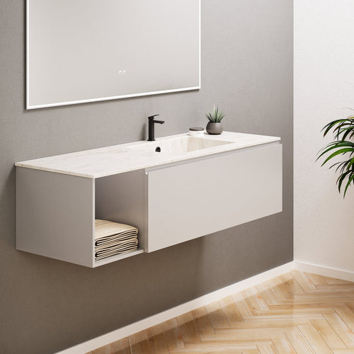 Alba – Corian® Basin Unit with 2 Stacked Drawers vanity & 2 Side Shelves - Rovalux