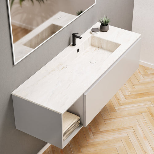 Alba – Corian® Basin Unit with 2 Stacked Drawers vanity & 2 Side Shelves - Rovalux