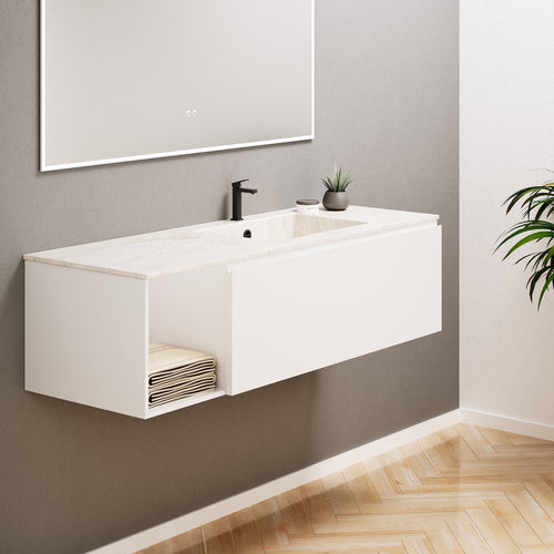 Alba – Corian® Basin Unit with 2 Stacked Drawers vanity & 2 Side Shelves - Rovalux