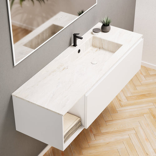 Alba – Corian® Basin Unit with 2 Stacked Drawers vanity & 2 Side Shelves - Rovalux