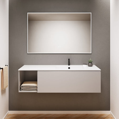 Alba – Corian® Basin Unit with 2 Stacked Drawers vanity & 2 Side Shelves - Rovalux