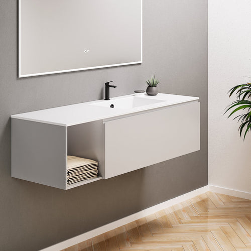 Alba – Corian® Basin Unit with 2 Stacked Drawers vanity & 2 Side Shelves - Rovalux