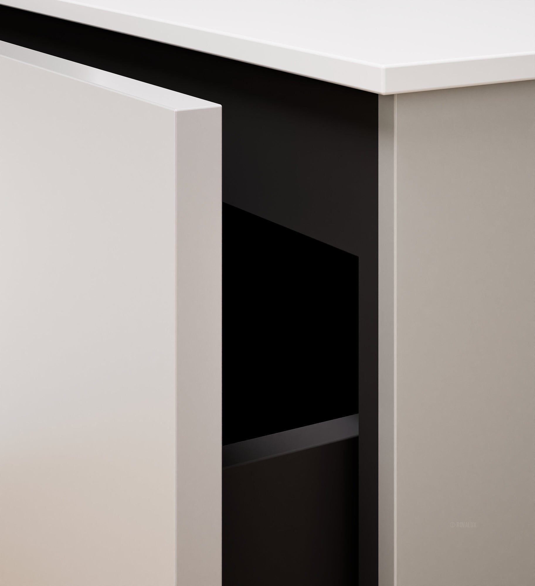 Alba – Corian® Basin Unit with 2 Stacked Drawers vanity & 2 Side Shelves - Rovalux