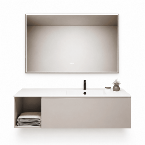 Alba – Corian® Basin Unit with 2 Stacked Drawers vanity & 2 Side Shelves - ROVALUX