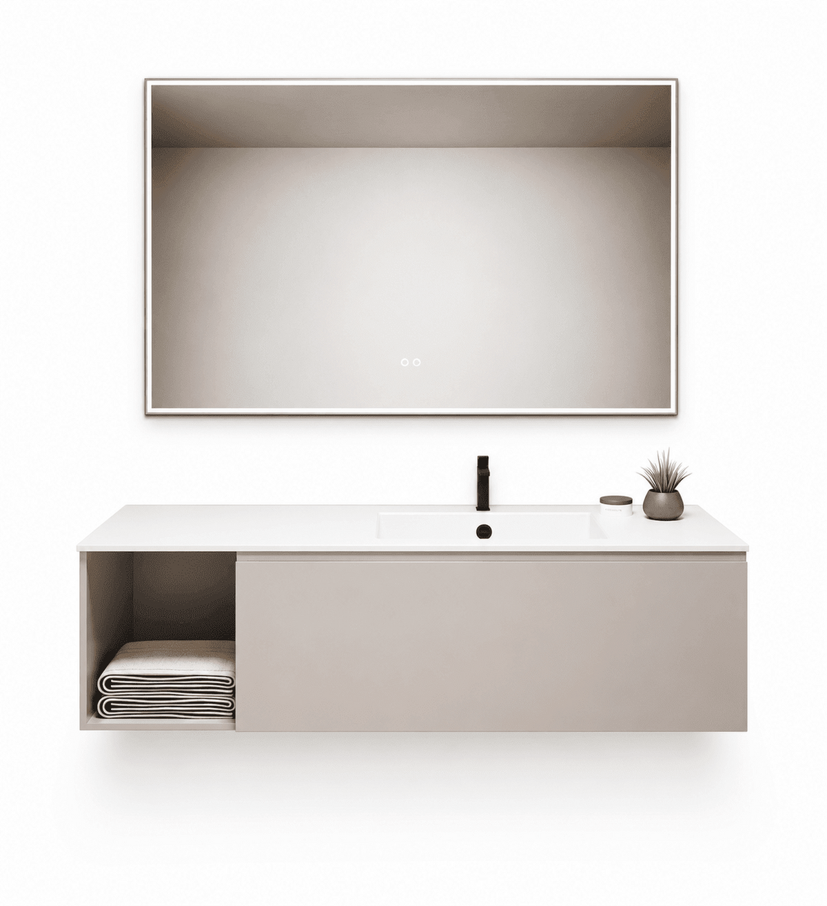 Alba – Corian® Basin Unit with 2 Stacked Drawers vanity & 2 Side Shelves - ROVALUX