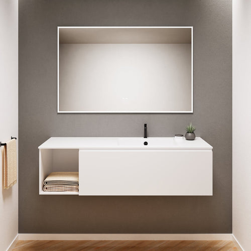 Alba – Corian® Basin Unit with 2 Stacked Drawers vanity & 2 Side Shelves - Rovalux