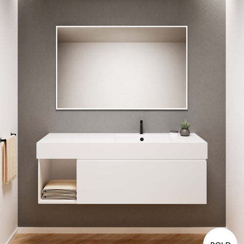 Alba – Corian® Basin Unit with 2 Stacked Drawers vanity & 2 Side Shelves - Rovalux