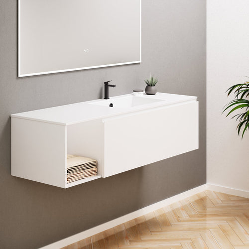 Alba – Corian® Basin Unit with 2 Stacked Drawers vanity & 2 Side Shelves - Rovalux