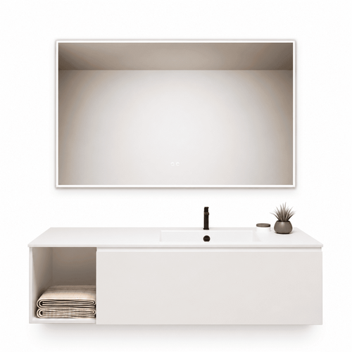 Alba – Corian® Basin Unit with 2 Stacked Drawers vanity & 2 Side Shelves - ROVALUX