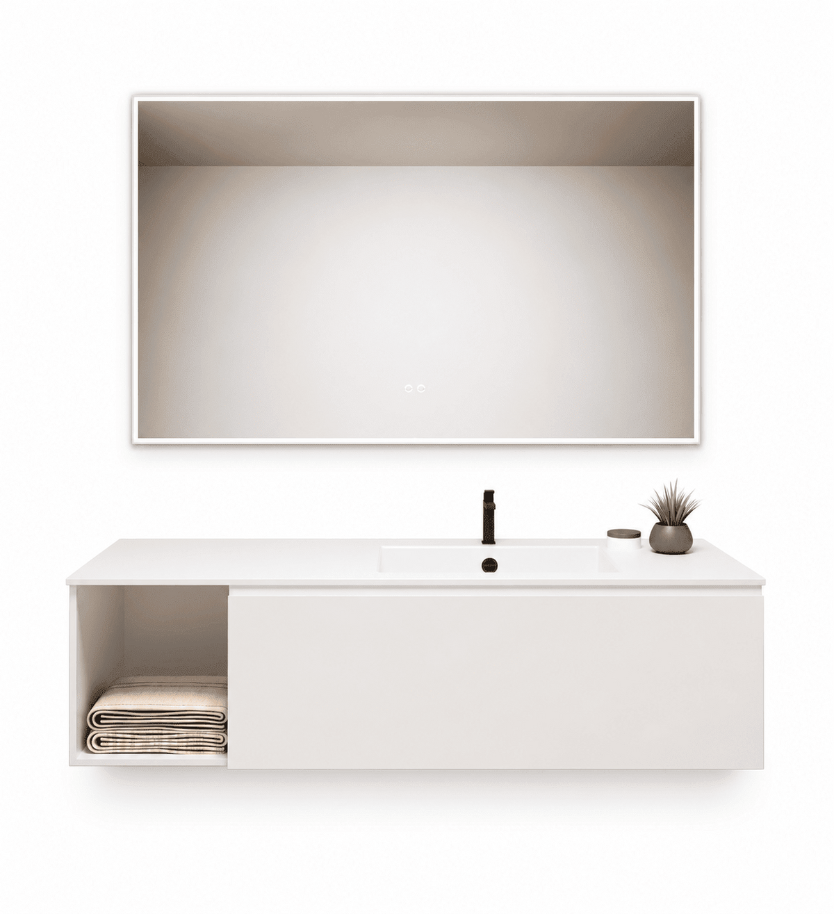 Alba – Corian® Basin Unit with 2 Stacked Drawers vanity & 2 Side Shelves - ROVALUX