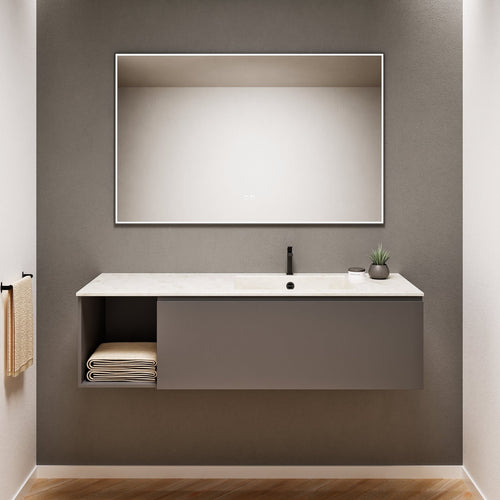 Alba – Corian® Basin Unit with 2 Stacked Drawers vanity & 2 Side Shelves - Rovalux